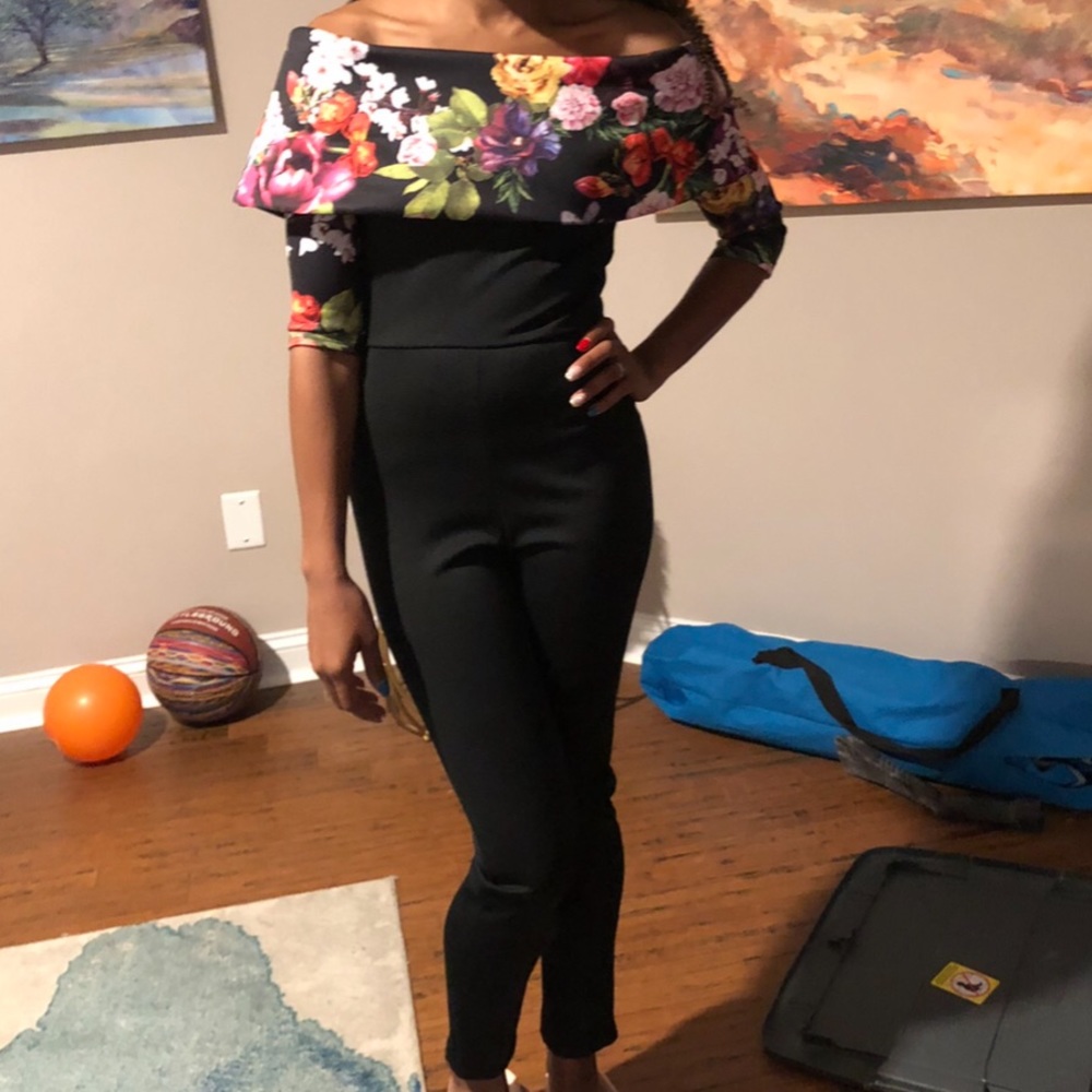 True Violet Floral & Black Jumpsuit